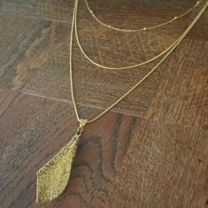 Natural Bull Hoof Leaves, 3 Layered Strings Necklace, $209